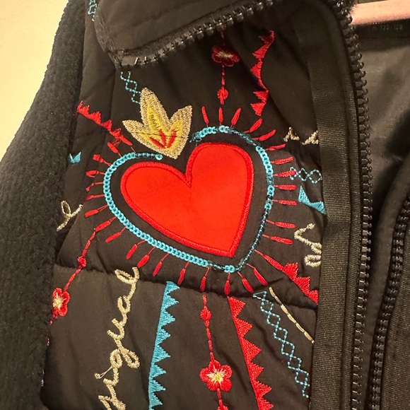 Desigual Kids Black Puffer Jacket with Colorful Heart Embroidery - Picture 4 of 10
